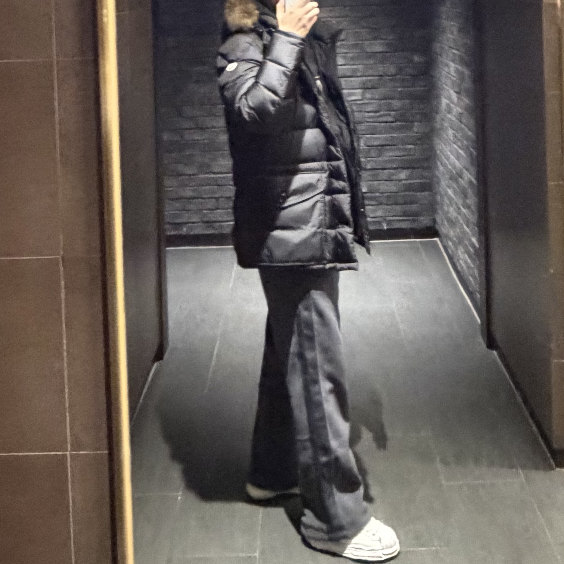 Moncler Clunye Hooded Mid Length Down Jacket Black - 25FW, Uniqlo x Needles Fleece Wide Pants Dark Gray - KR 착용 스타일