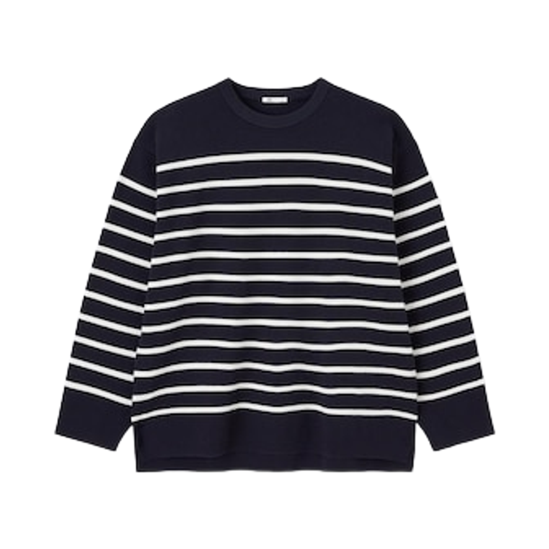 360162-69 GU Milano Ribbed Panel Striped Sweater Navy