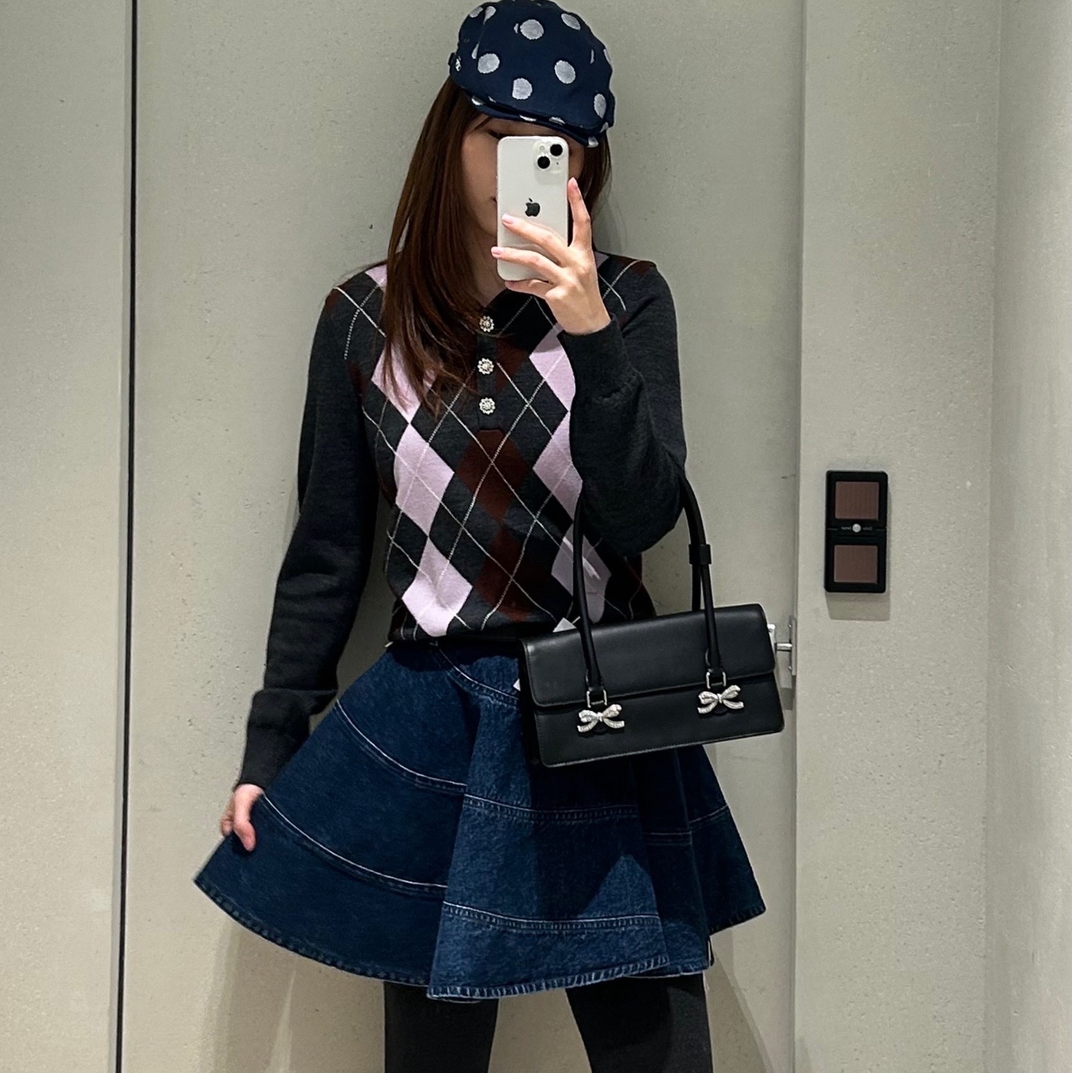 Self Portrait Women Soft Leather Shoulder Bag Black - 25FW 착용 스타일 - 1