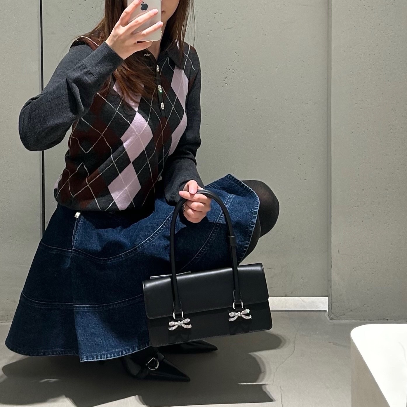 Self Portrait Women Soft Leather Shoulder Bag Black - 25FW 착용 스타일 - 4