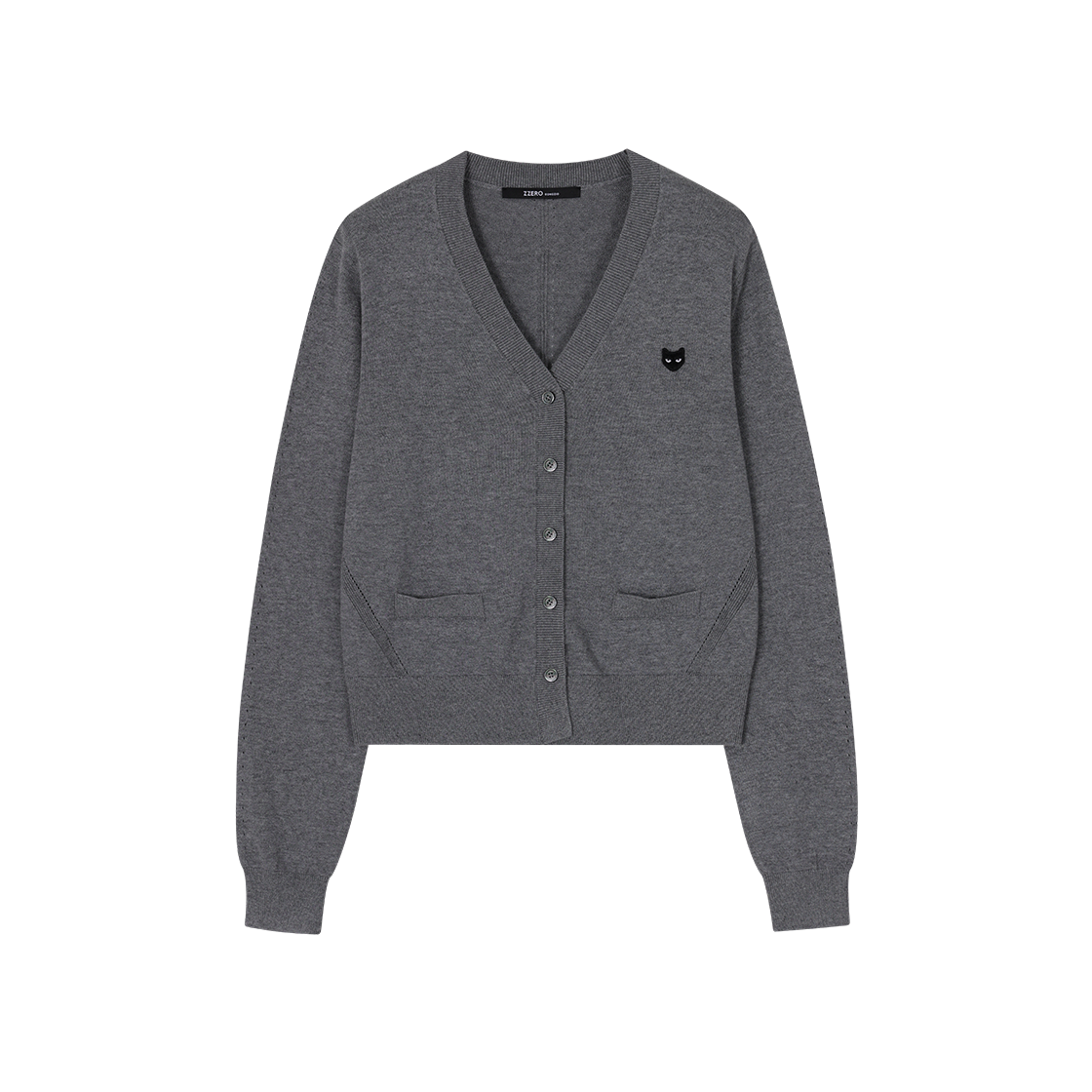 WI2KT806MG (W) SONGZIO ZZERO Panther V Neck Cardigan Melange Grey