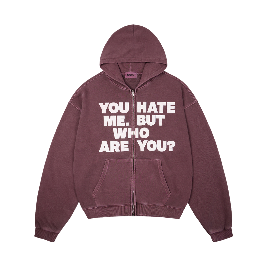 NTW-52 Netherworld Who Are You Washed Zip Hoodie Wine