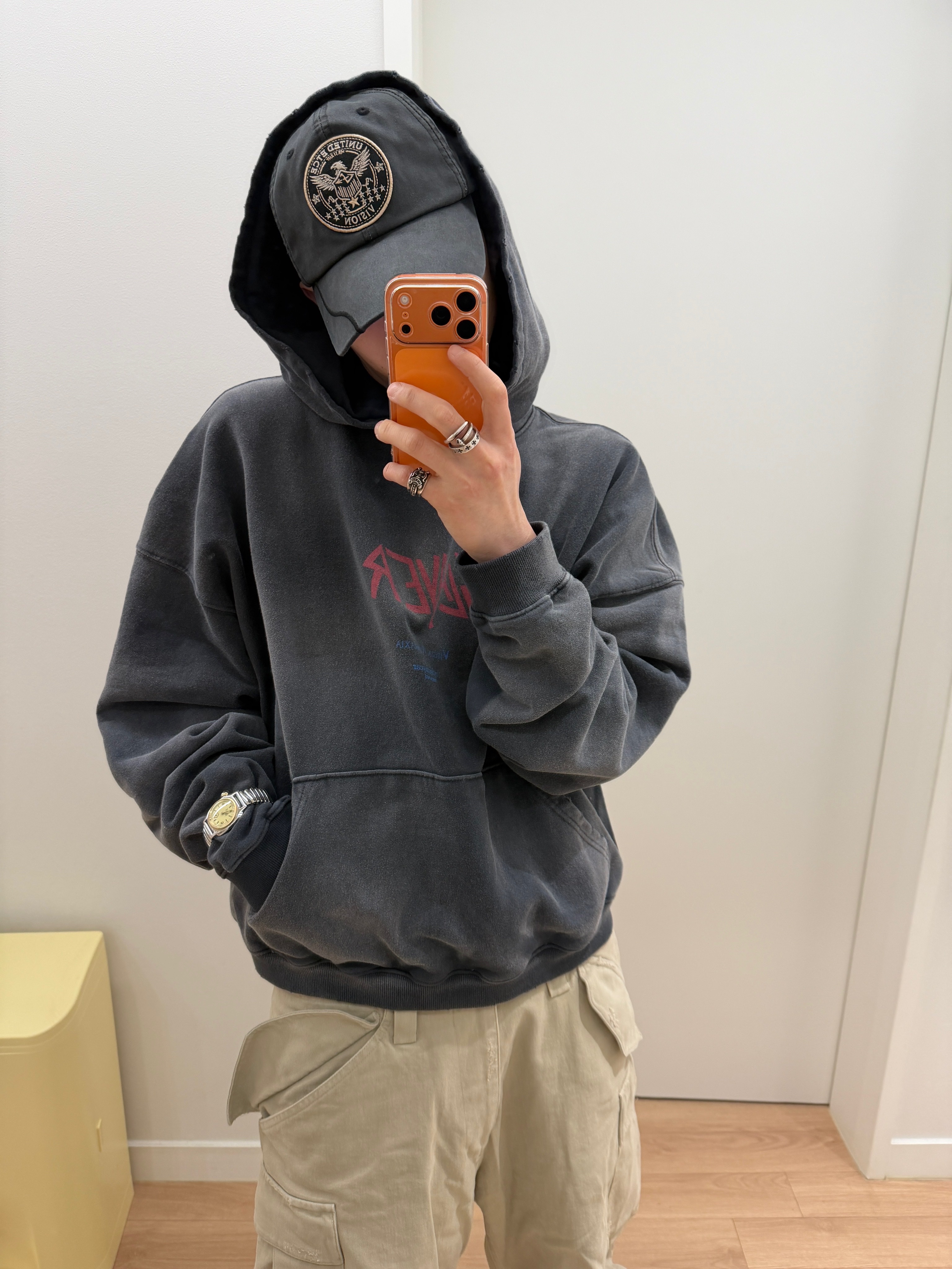 SLAYER Undermycar Live Undead Vintage Washed Hoodie Navy 착용 스타일 - 6