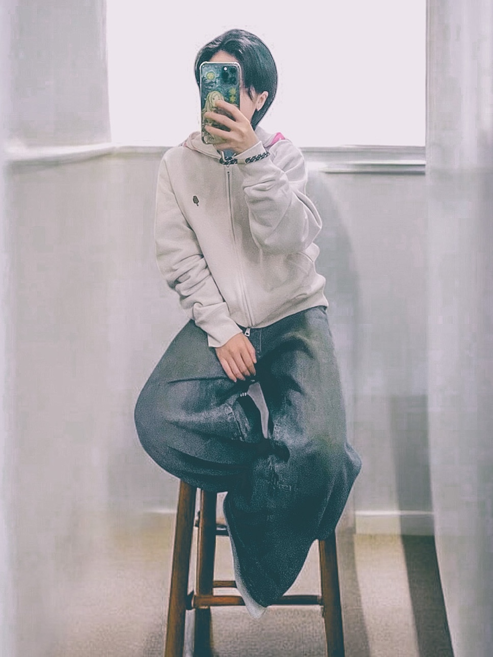 GU Barrel Leg Jeans Blue, GU Barrel Leg Jeans Regular Blue 착용 스타일 - 2