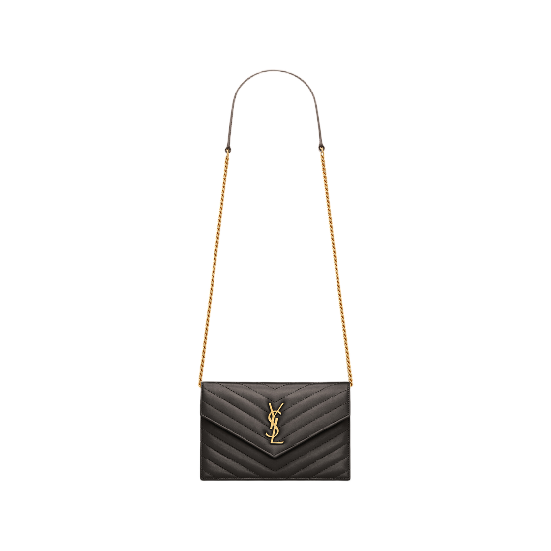 857605-AAA44-1997 Saint Laurent Cassandre Envelope Chain Wallet in Lambskin Urban Grey