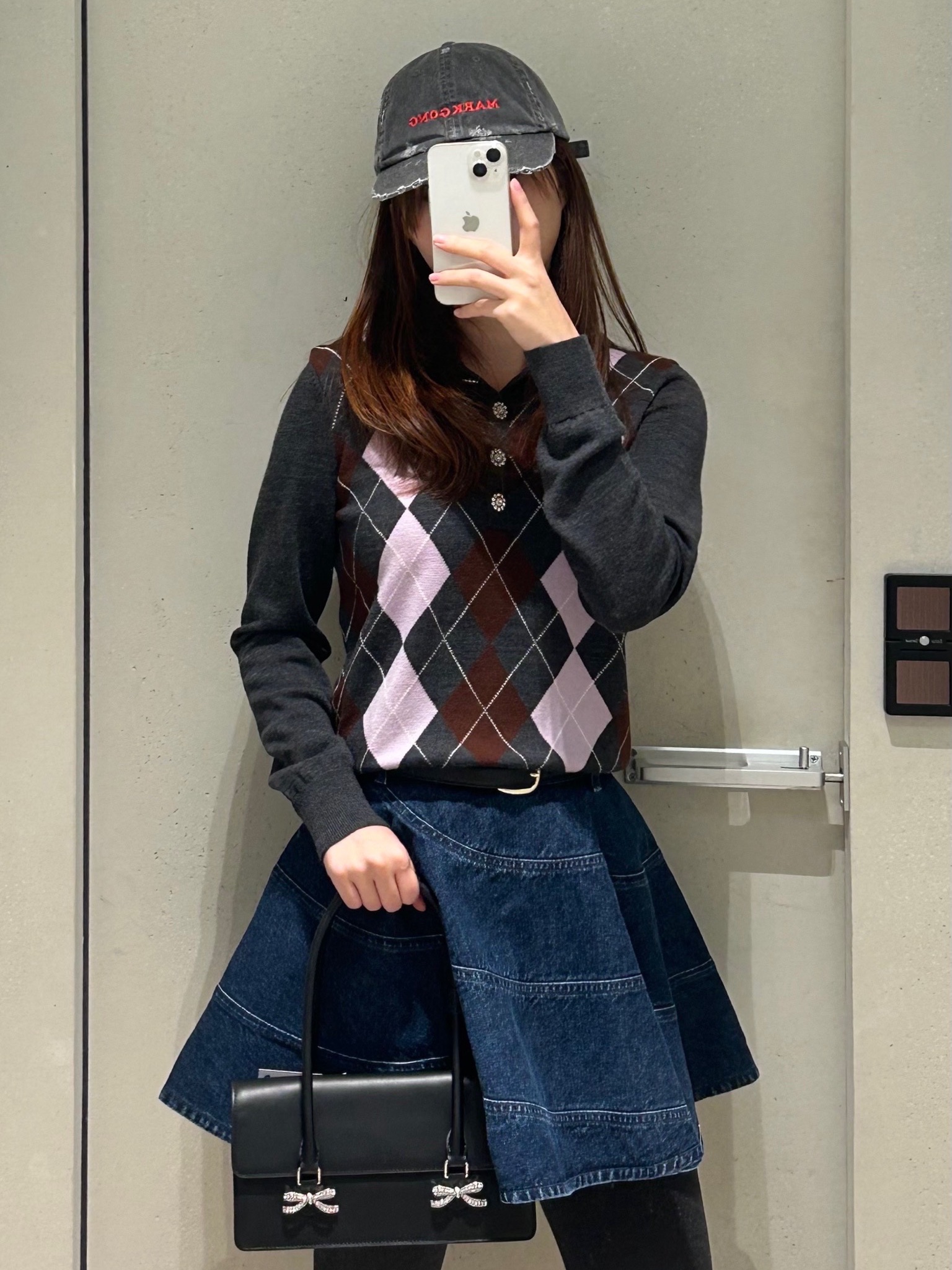 Self Portrait Women Flared Denim Mini Skirt Blue - 26SS 착용 스타일 - 5
