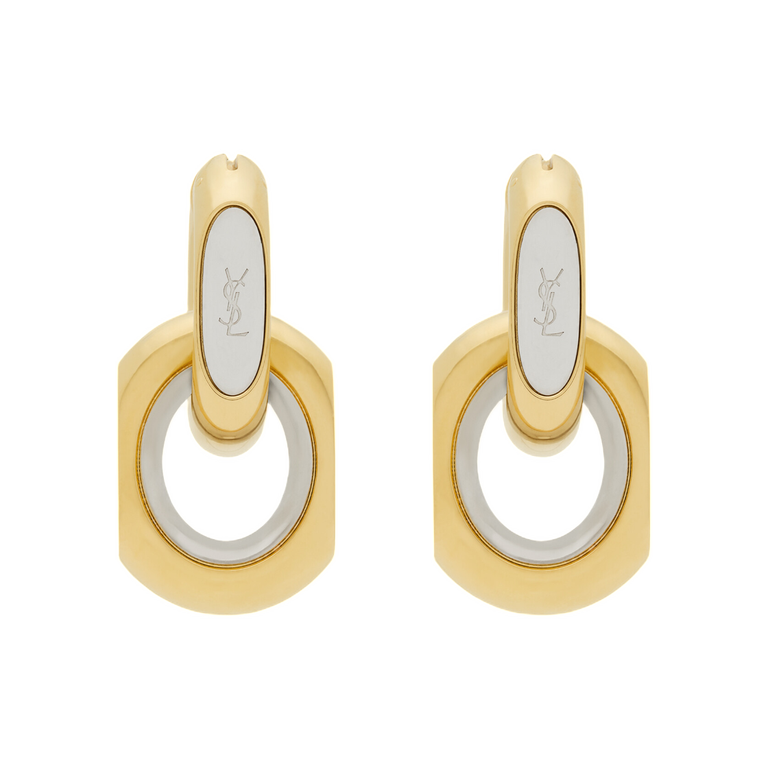 778541-Y00AL-8468 Saint Laurent Cassandre Duo Link Earrings in Metal Gold Palladium
