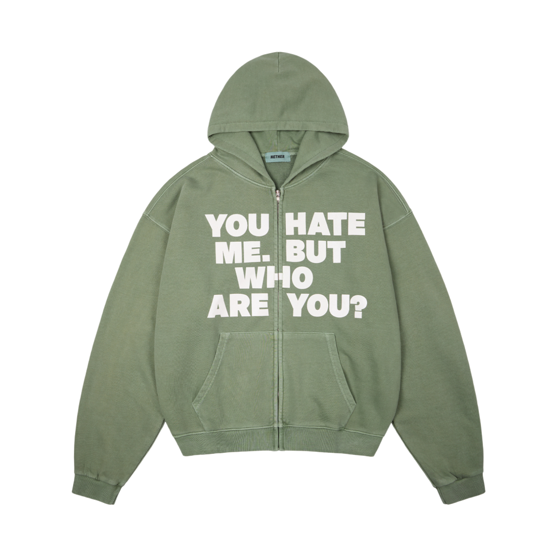 네더월드 후아유 워시드 후드 집업 카키(Netherworld Who Are You Washed Zip Hoodie Khaki)