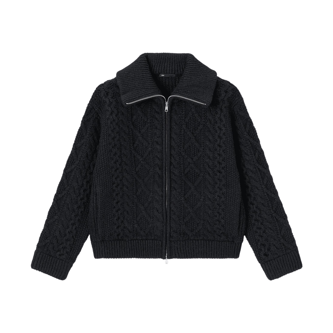 358017-09 (W) GU Cable Knitted Jacket Black