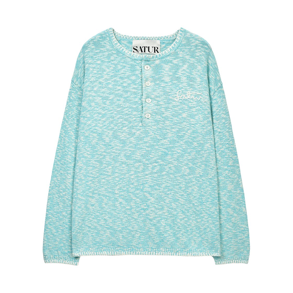 세터 헨리넥 투 톤 니트 블루(SATUR Henley Neck Two Tone Knit Blue) - 1