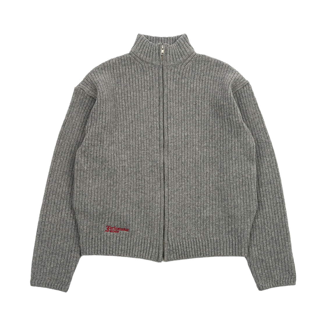 파프롬왓 파 하이 넥 립 니트 집업_그레이(Farfromwhat Far High Neck Rib Knit Zip-Up_Gray)