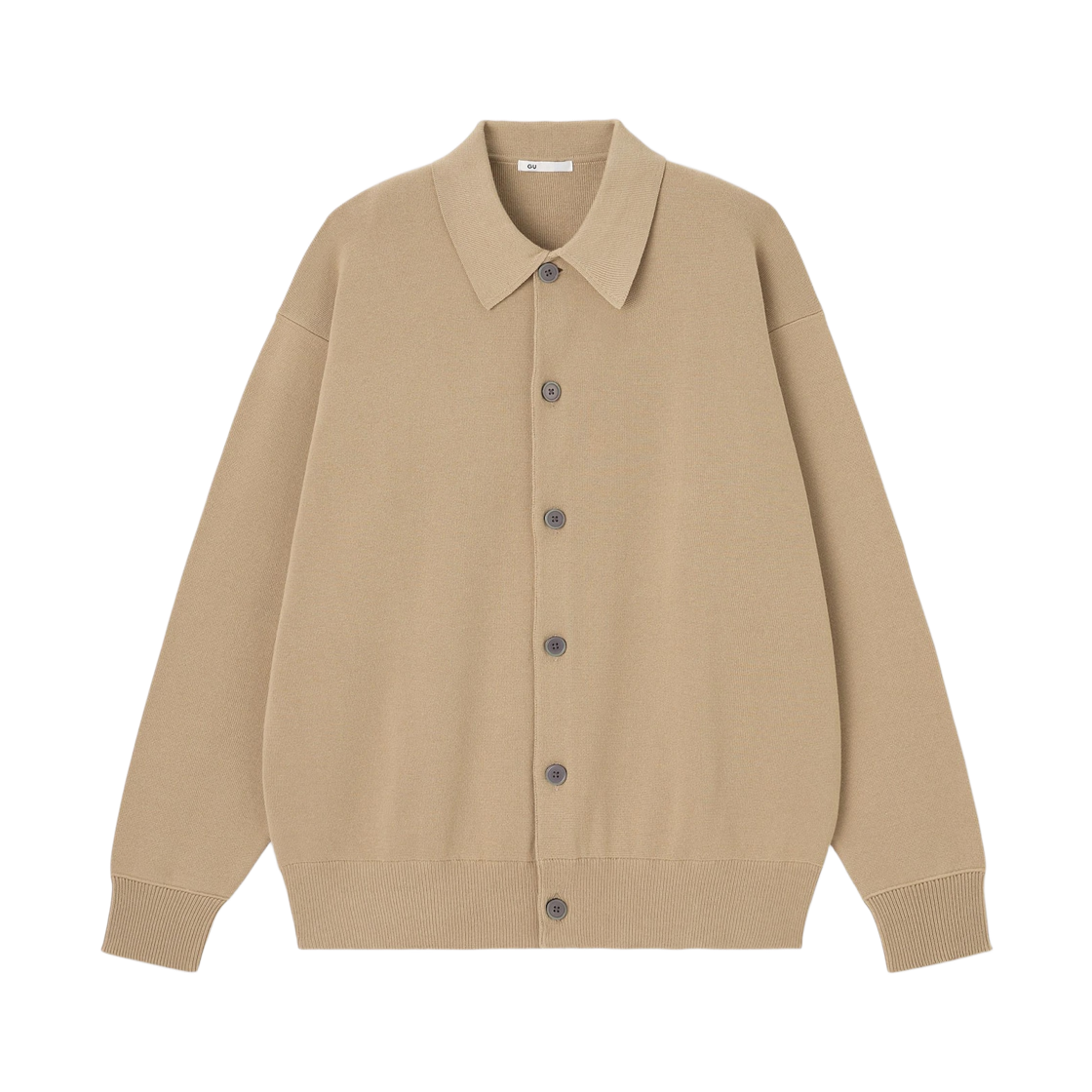 GU 밀라노 립드 폴로 가디건 베이지(GU Milano Ribbed Polo Cardigan Beige) - 1