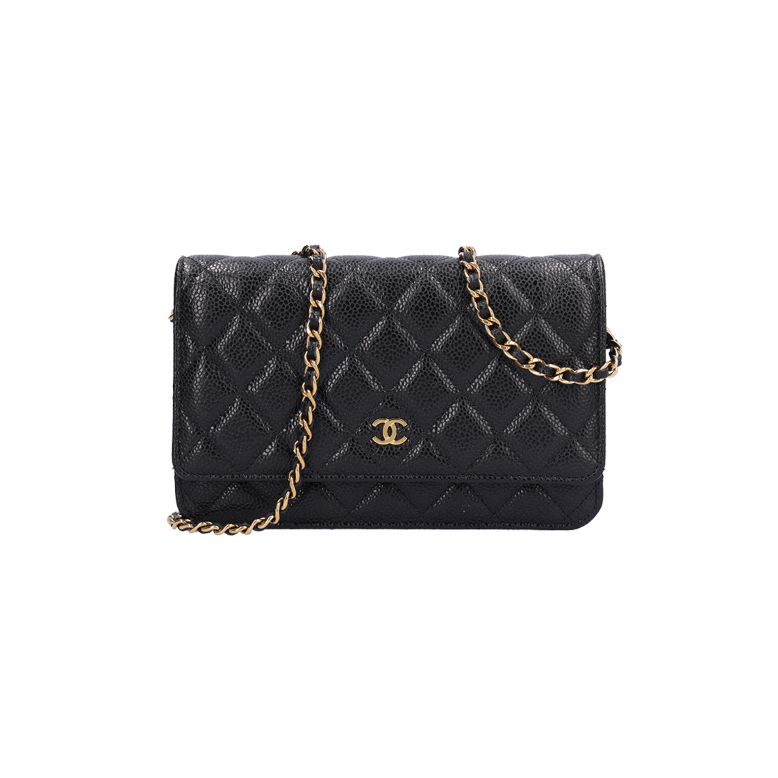 IT87T6SU47MH Chanel AP0250 Classic Chain Wallet in Black Grained Calfskin with Gold Hardware