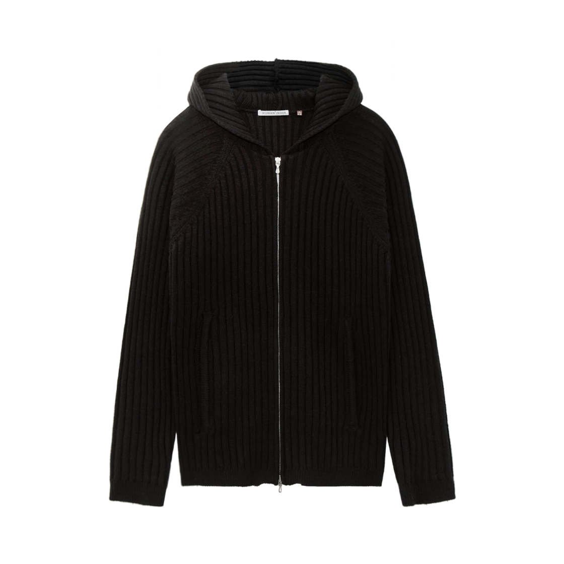 폴리테루 휴먼인덱스 휴먼 립 니트 집 후디 블랙