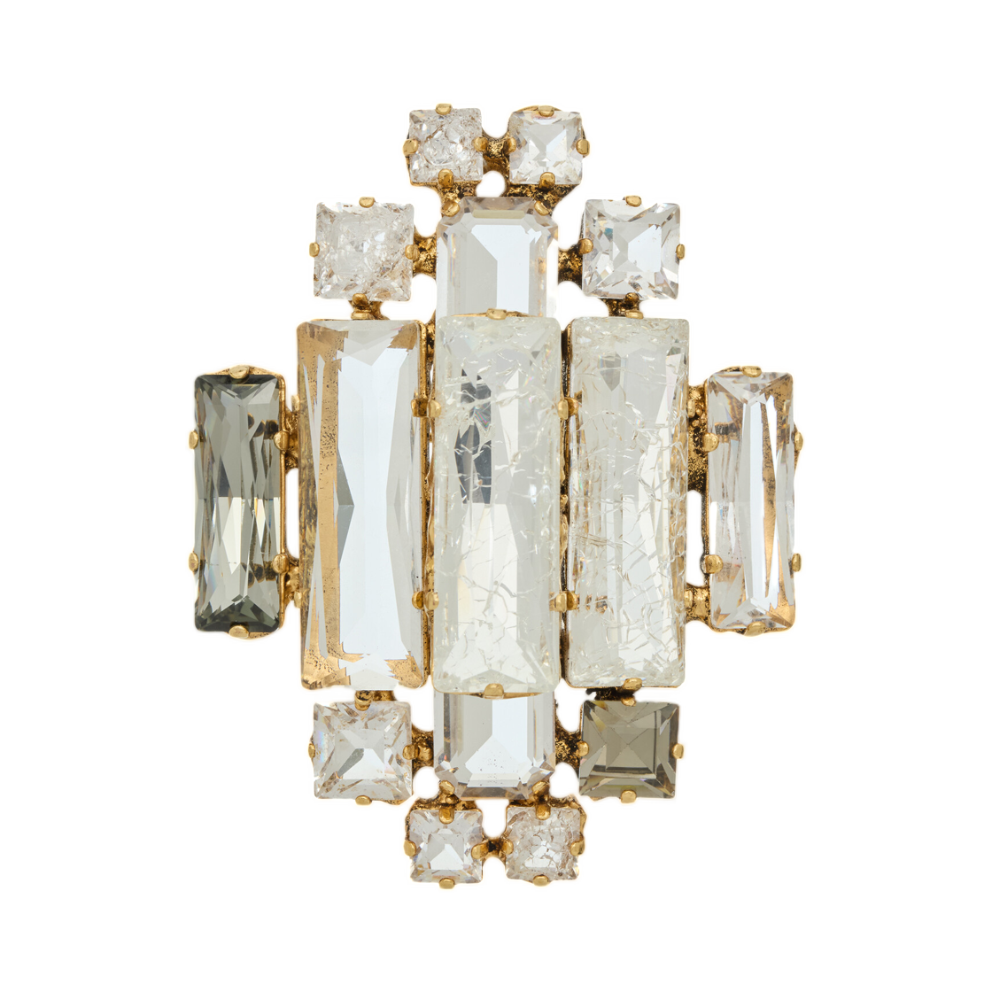 생로랑 크리스탈 메달리온 브로치 메탈 블랙 다이아몬드 크리스탈 패티네이티드 골드(Saint Laurent Crystal Medallion Brooch in Metal Black Diamond Crystal Patinated Gold) - 1