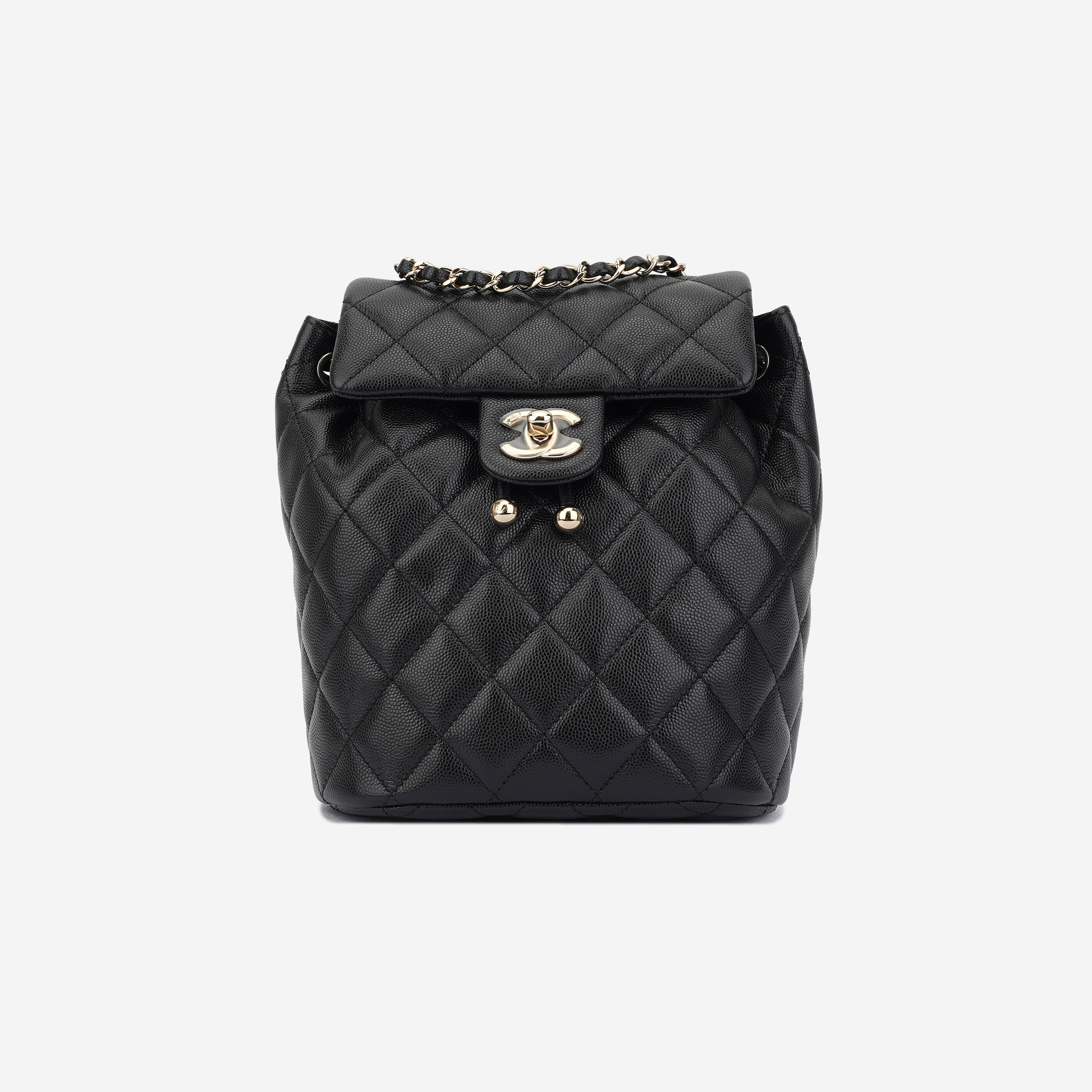 Chanel Backpack Shiny Grained Calfskin & Gold Black