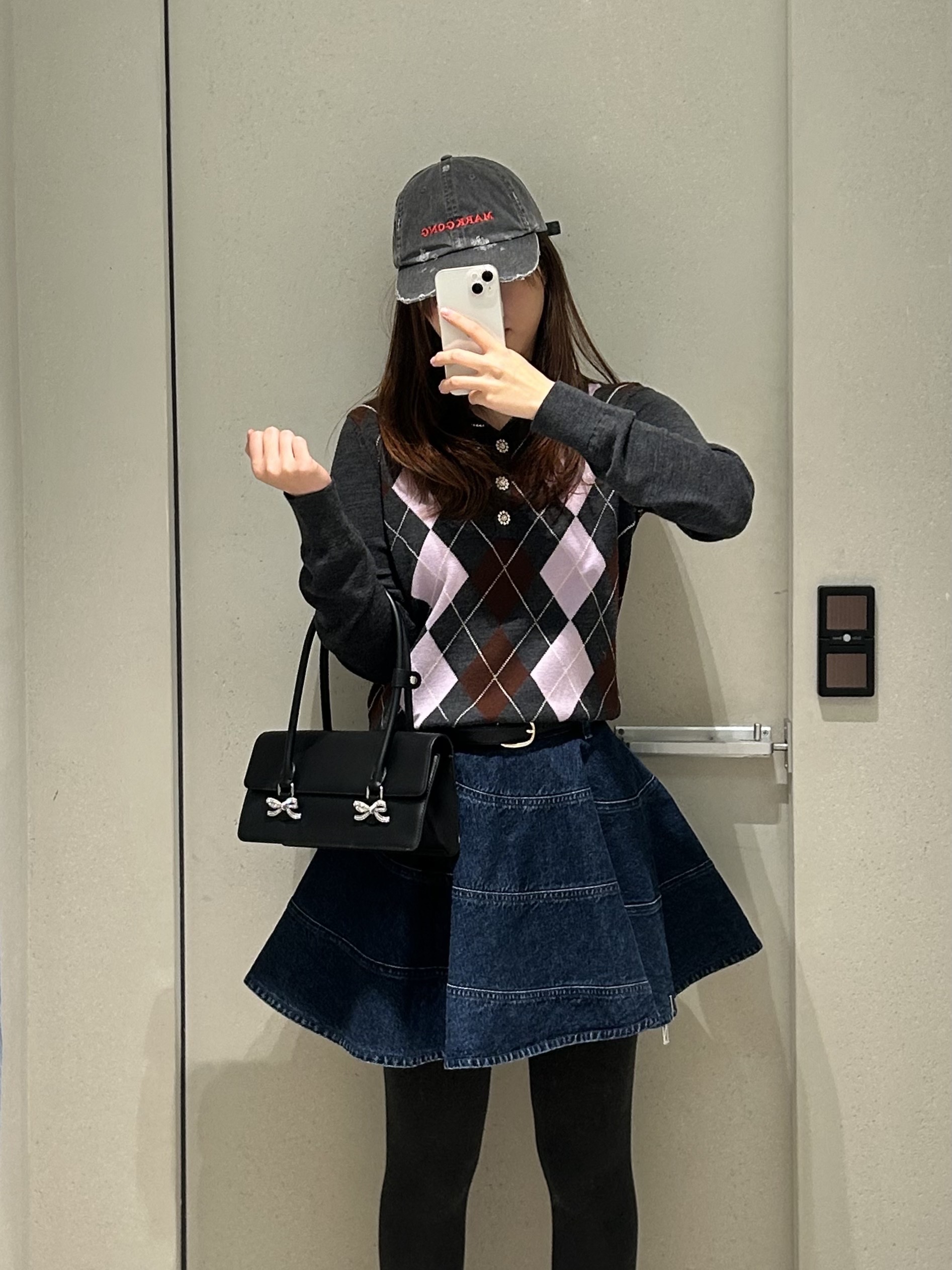Self Portrait Women Flared Denim Mini Skirt Blue - 26SS 착용 스타일 - 2