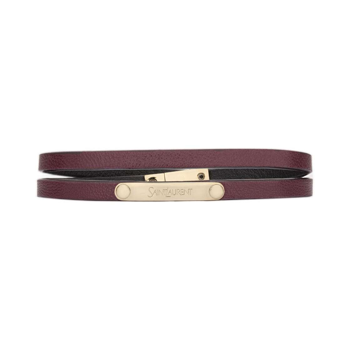 840310-AAE9A-6748 Saint Laurent Double Wrap Bracelet in Leather and Metal Dark Red Light Bronze