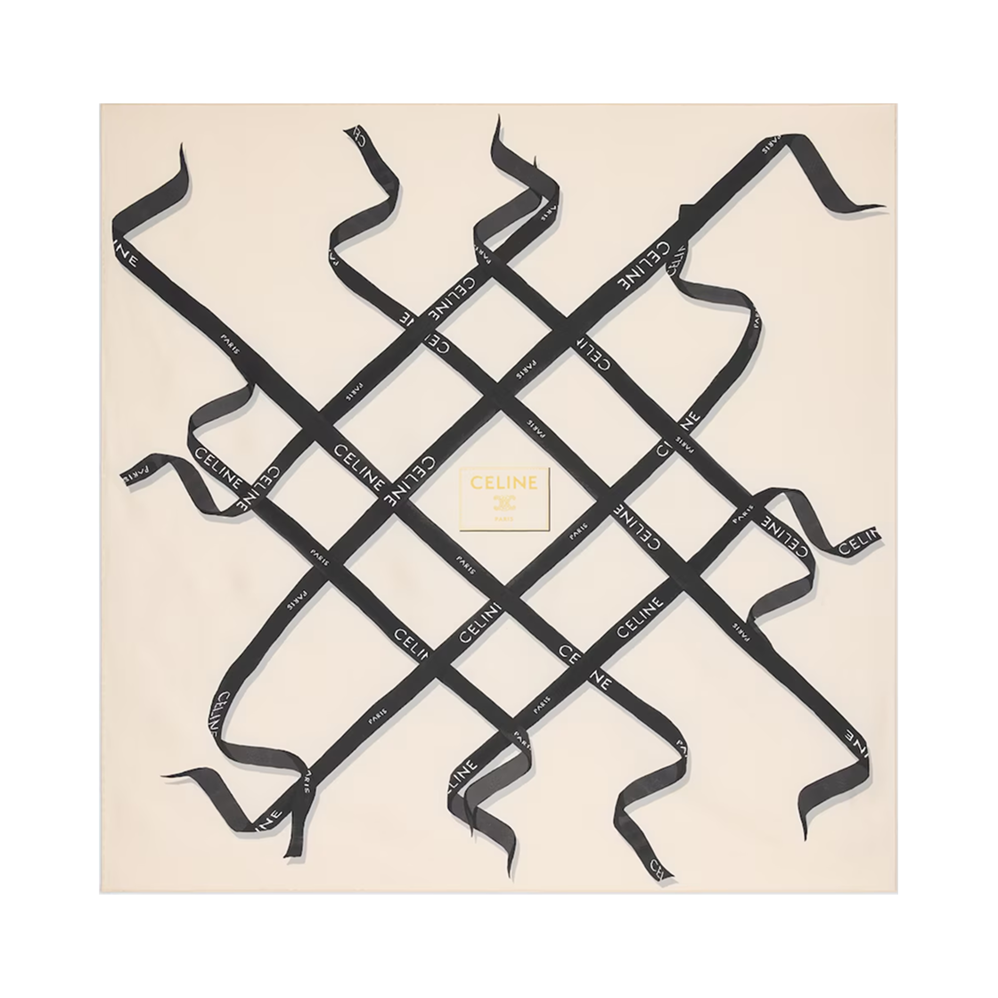 2AW902R86-GHO7 (W) Celine Square in Silk Twill Ivory Black Yellow