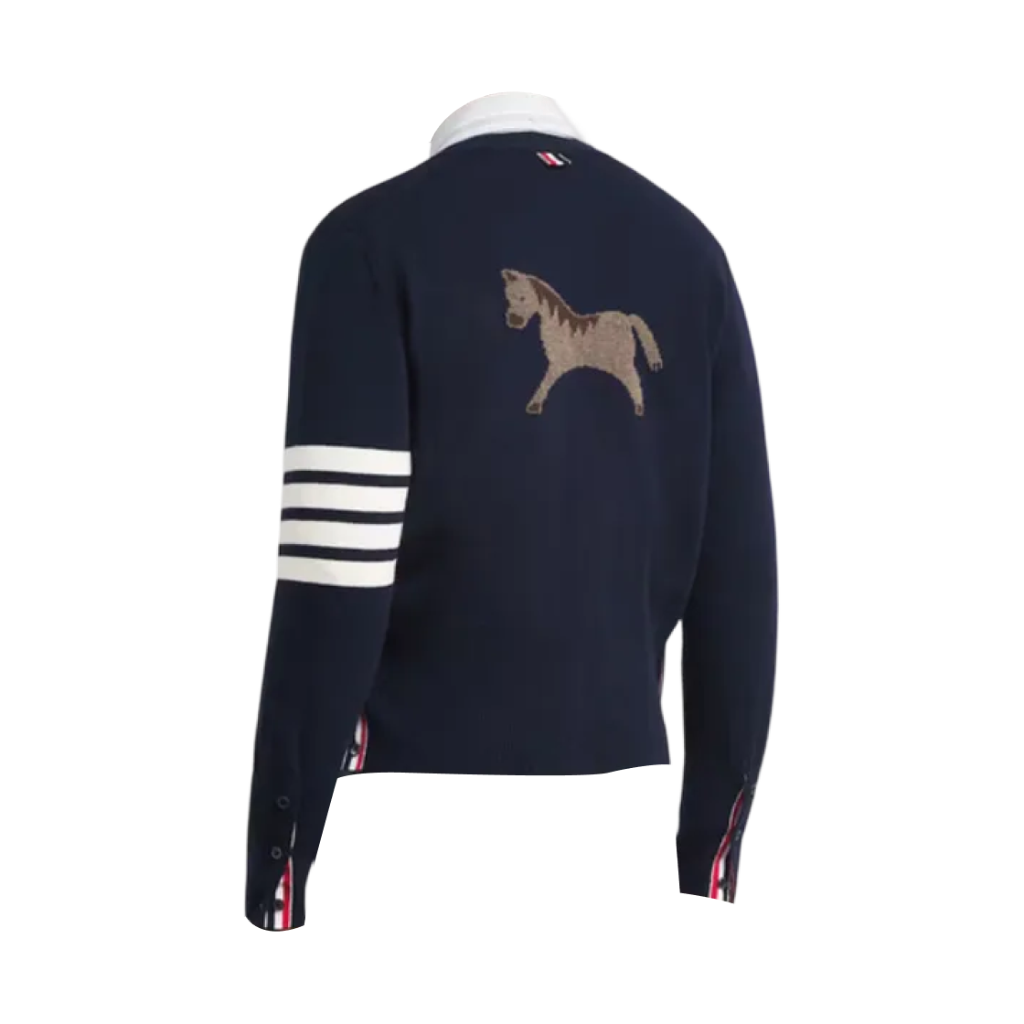 톰브라운 루나 뉴 이어 홀스 인타르시아 브이넥 울 가디건 네이비(Thom Browne Lunar New Year Horse Intarsia V-Neck Wool Cardigan Navy) - 2