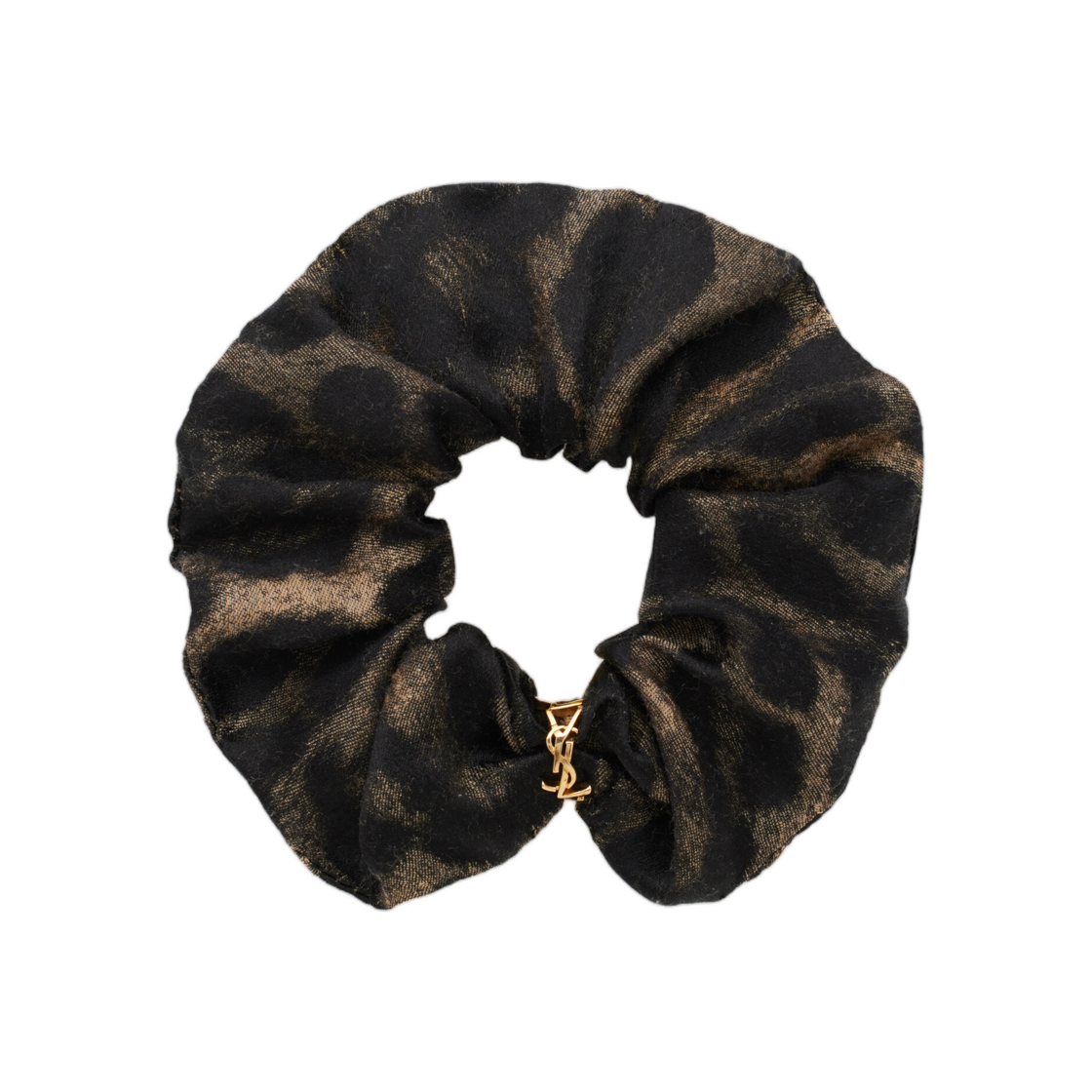 843175-3YS36-9780 (W) Saint Laurent Cassandre Scrunchie in Silk and Cashmere Jacquard Beige Gold