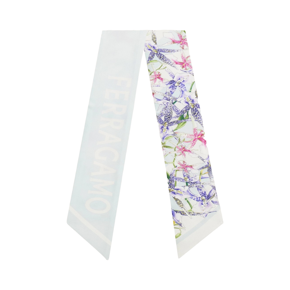 321242-789921 (W) Ferragamo Gaia Print Silk Bandeau Light Denim Ivory