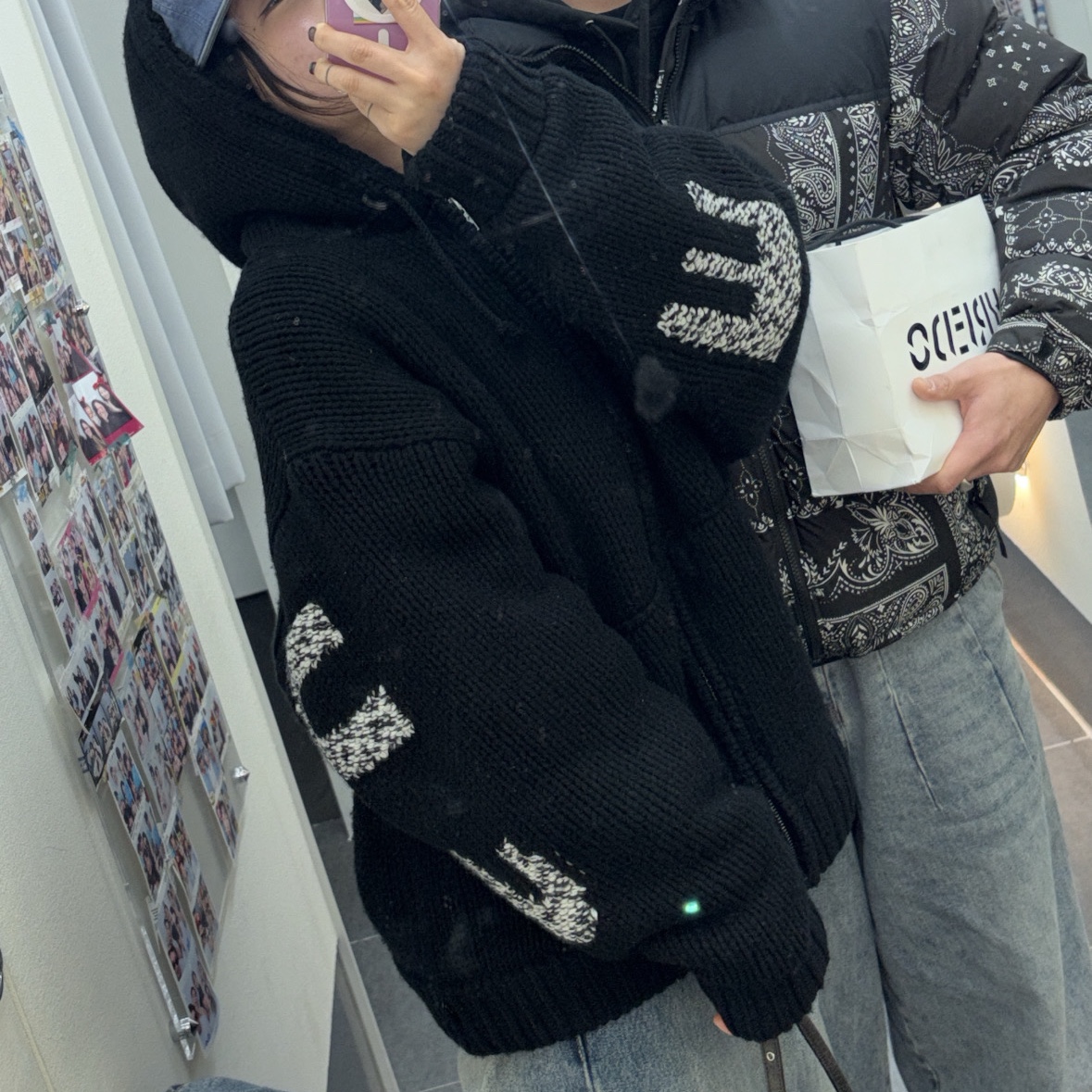 Supreme Faux Shearling Lined Zip Up Hooded Sweater Black - 25FW 착용 스타일