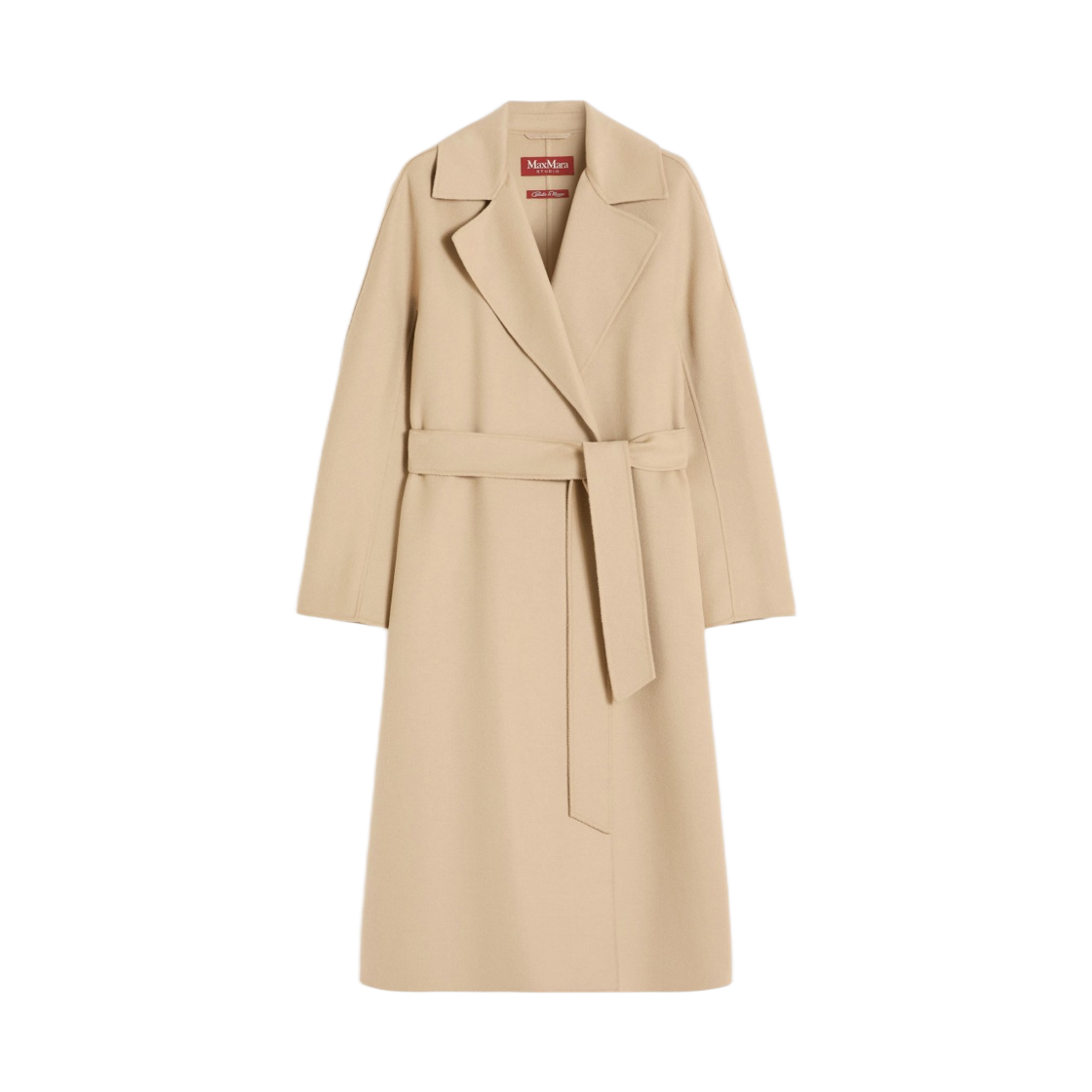 CLES-079 (W) Max Mara Studio Cles Long Wool Cashmere Silk Coat Sand