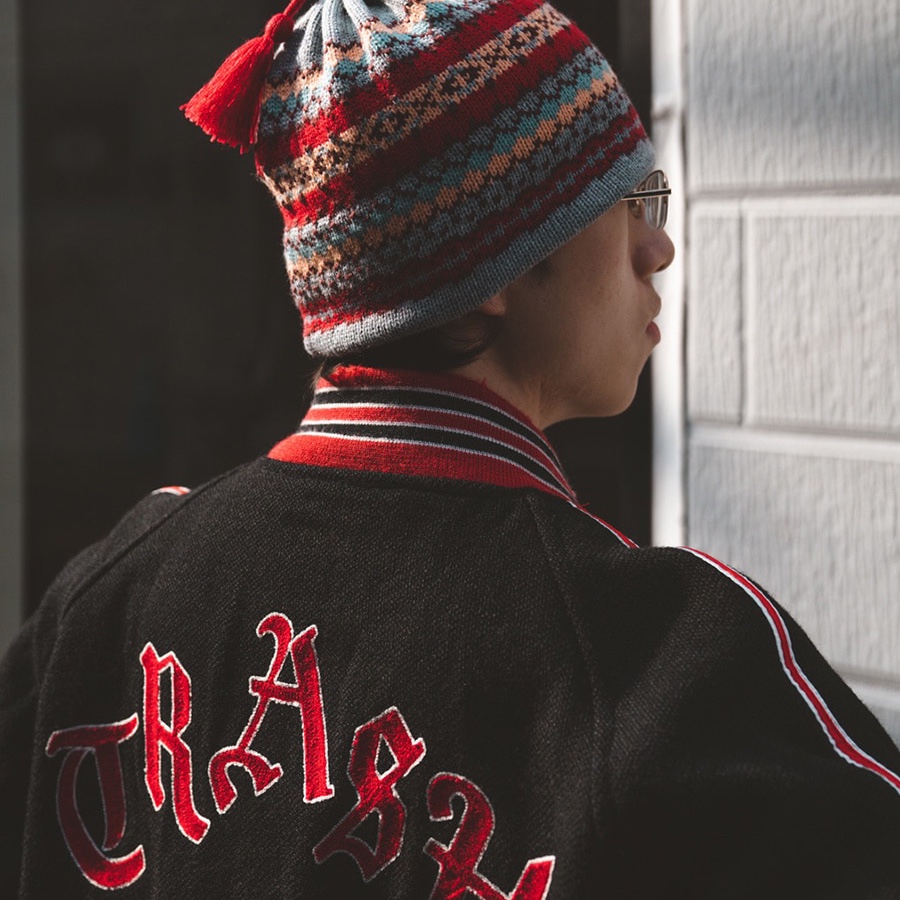 Needles Deconstructed Lettered Jacket Wool Melton Black 착용 스타일 - 3