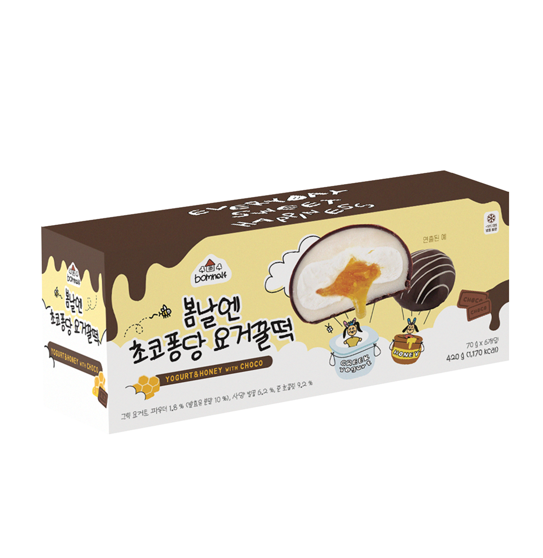봄날엔 초코 퐁당 요거 꿀떡 (70g x 6개입)(Bomnal& Choco Pongdang Yoger Kkultteok (70g x 6ea))