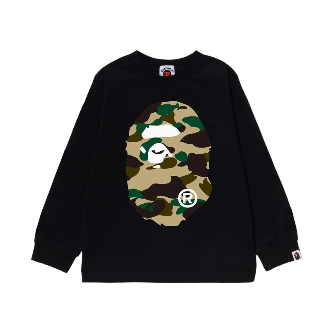- (Kids) BAPE 1st Camo Big Ape Head Long Sleeve T-Shirt Black Yellow