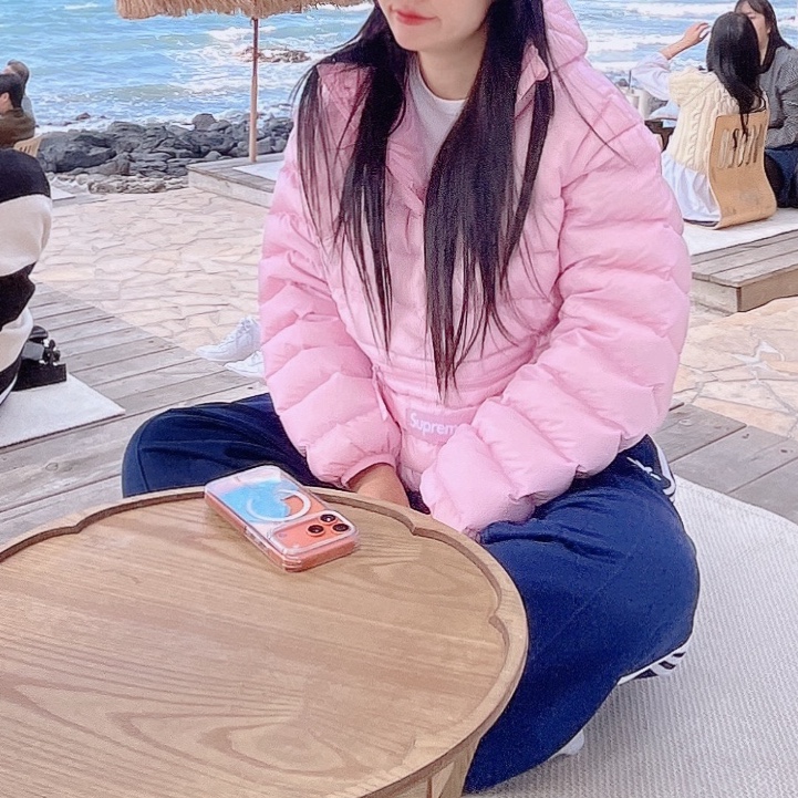 Supreme Micro Down Half Zip Hooded Pullover Light Pink - 25FW 착용 스타일
