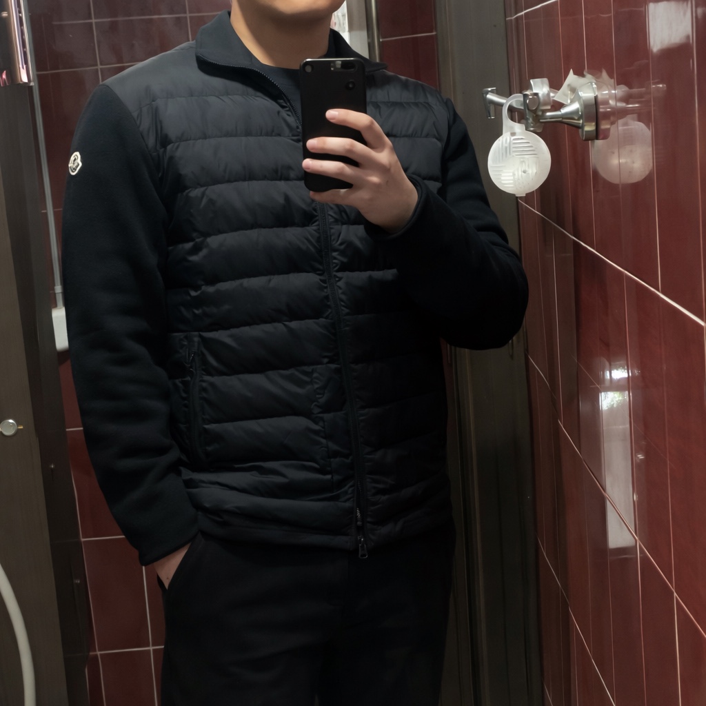 Moncler Padded Zip Up Cardigan Black - 25FW, Moncler Padded Wool Cardigan Black - 24FW 착용 스타일