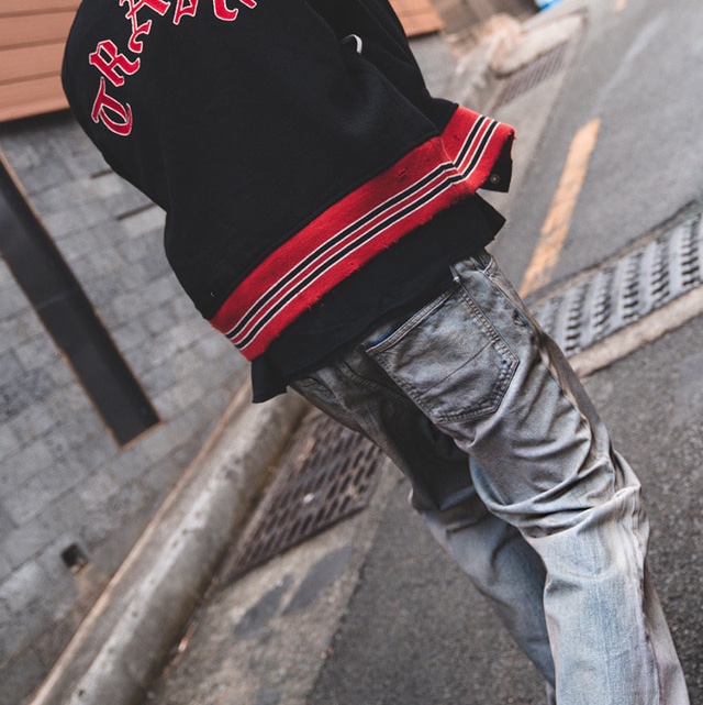 Needles Deconstructed Lettered Jacket Wool Melton Black 착용 스타일 - 2