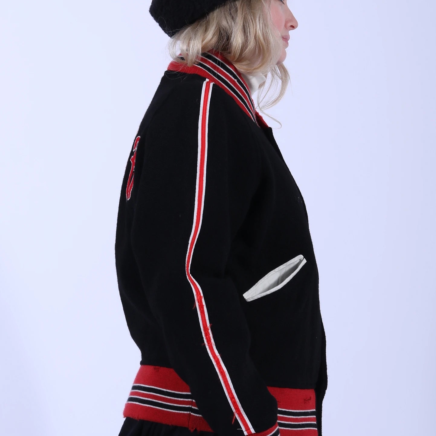 Needles Deconstructed Lettered Jacket Wool Melton Black 착용 스타일 - 2
