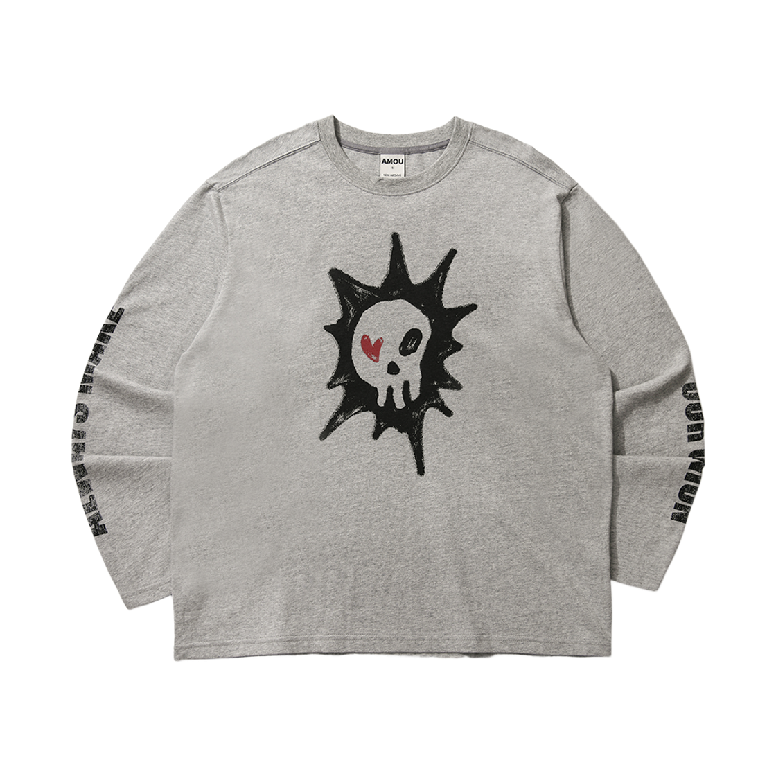 아모우 하트 스컬 롱슬리브 그레이(AMOU Heart Skull Long Sleeve Gray)
