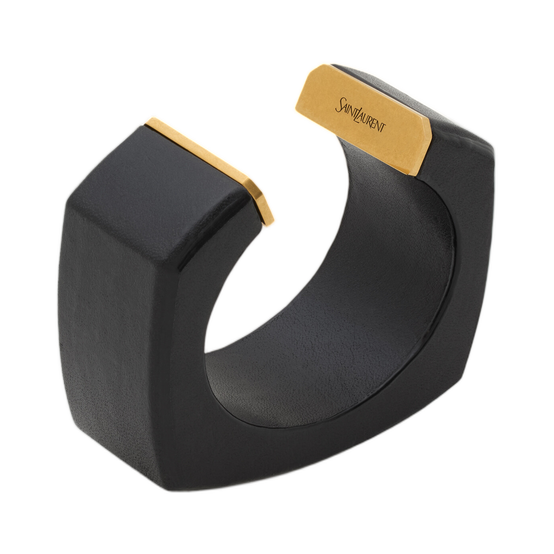생로랑 지오메트릭 커프 레더 앤 메탈 블랙 라이트 브론즈(Saint Laurent Geometric Cuff in Leather and Metal Black Light Bronze) - 1