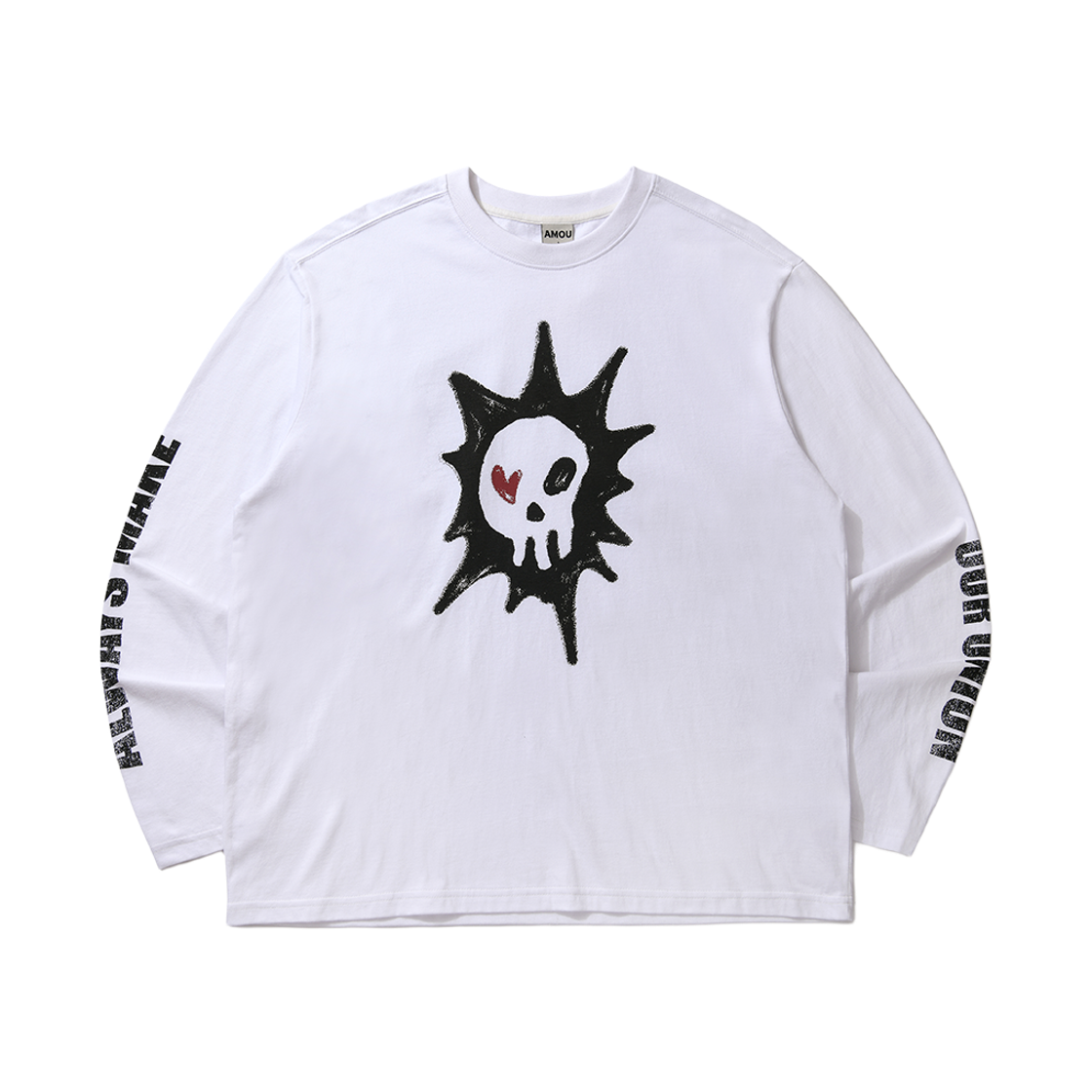 아모우 하트 스컬 롱슬리브 화이트(AMOU Heart Skull Long Sleeve White)