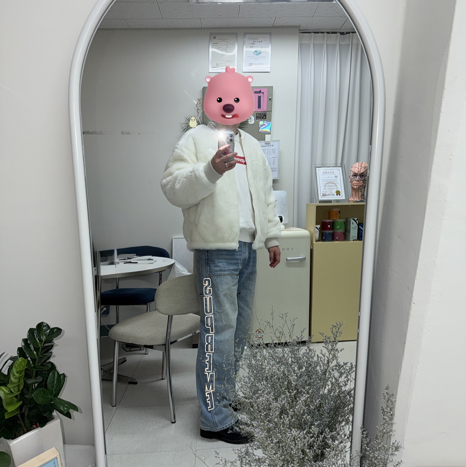Dr. Martens 1461 Silver Arcadia Multi, Supreme Reflective Double Knee Pants Denim - 25FW 착용 스타일 - 1