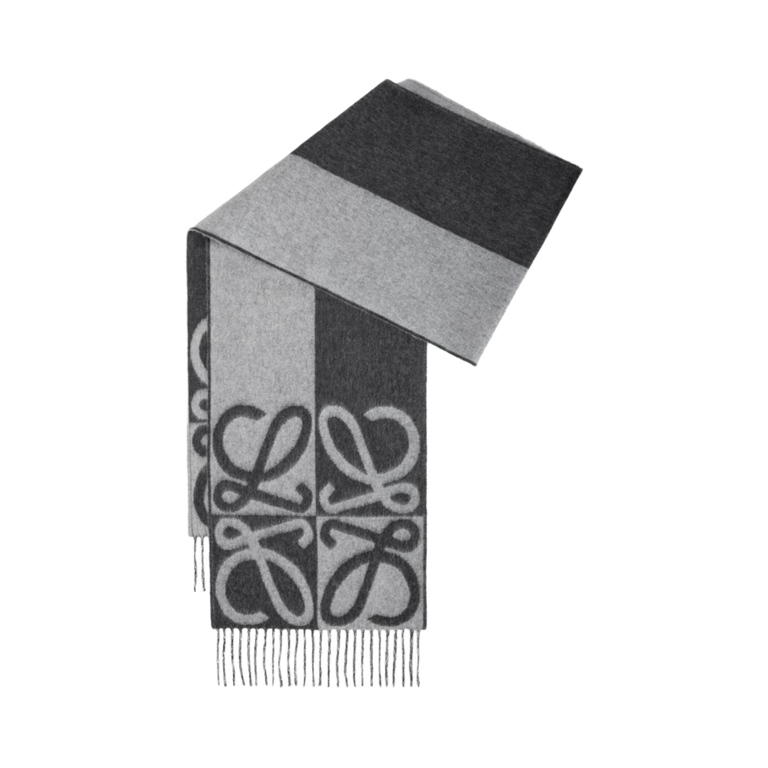 (W) 로에베 울 캐시미어 머플러 다크 그레이 라이트 그레이((W) Loewe Muffler in Wool and Cashmere Dark Grey Light Grey)