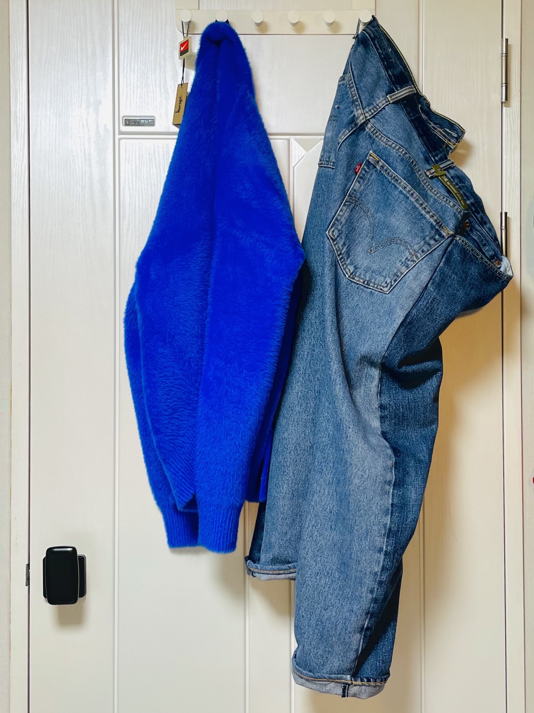 Stussy Shaggy Cardigan Royal Blue 착용 스타일