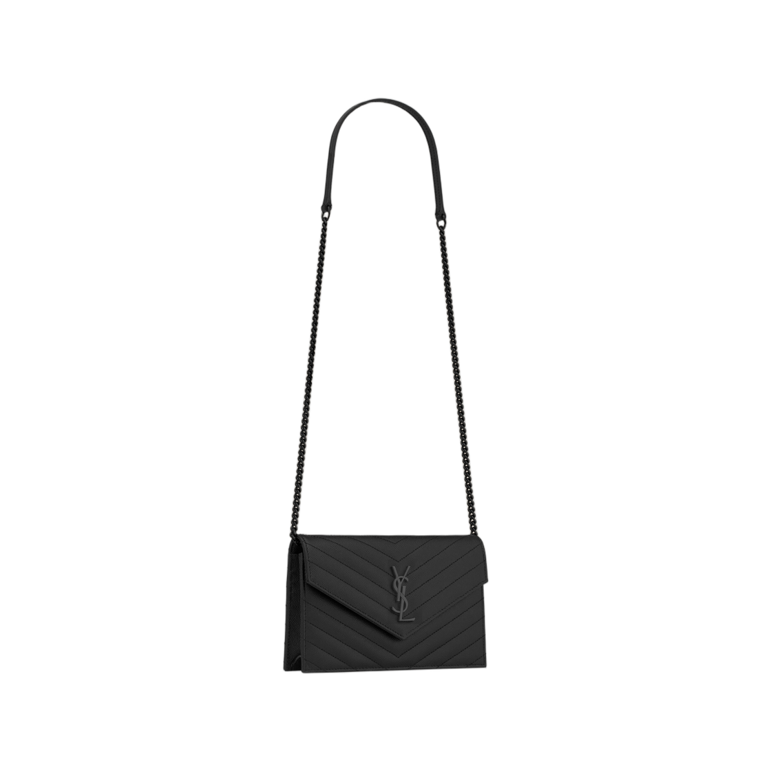 생로랑 카산드라 엔벨로프 체인 월렛 그레인 드 뿌드르 레더 누아(Saint Laurent Cassandre Envelope Chain Wallet in Grain De Poudre Leather Noir) - 2