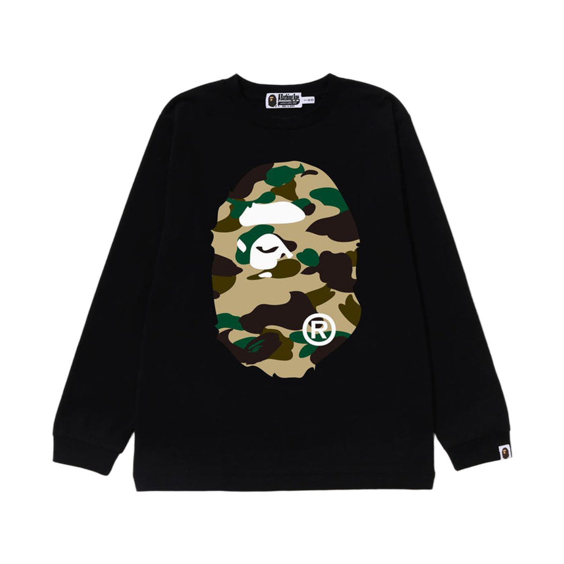 (키즈) 베이프 퍼스트 카모 빅 에이프 헤드 롱슬리브 티셔츠 블랙 옐로우((Kids) BAPE 1st Camo Big Ape Head Long Sleeve T-Shirt Black Yellow) - 1