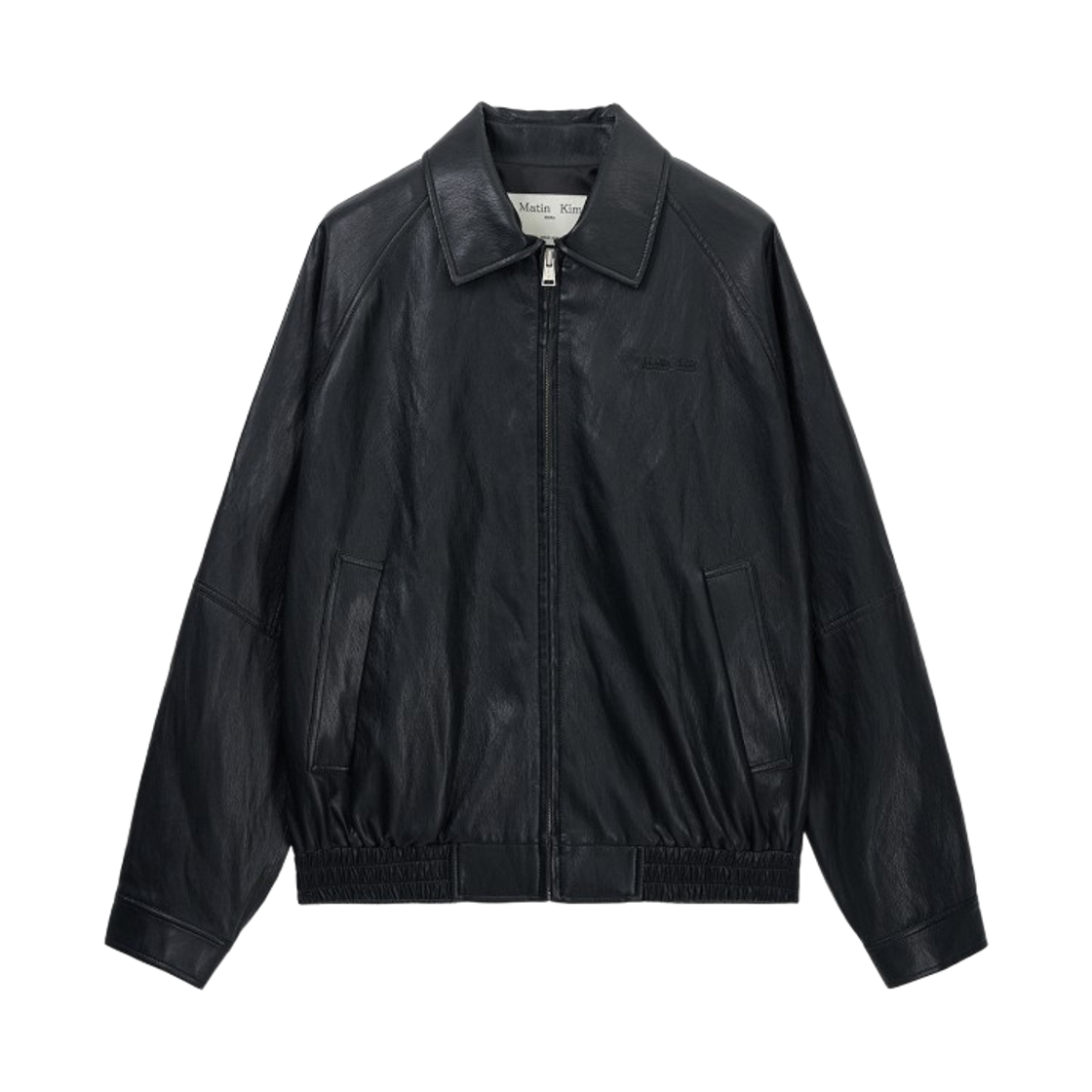 마뗑킴 스몰 로고 포우 레더 집업 점퍼 블랙(Matin Kim Small Logo Faux Leather Zip Up Jumper Black)