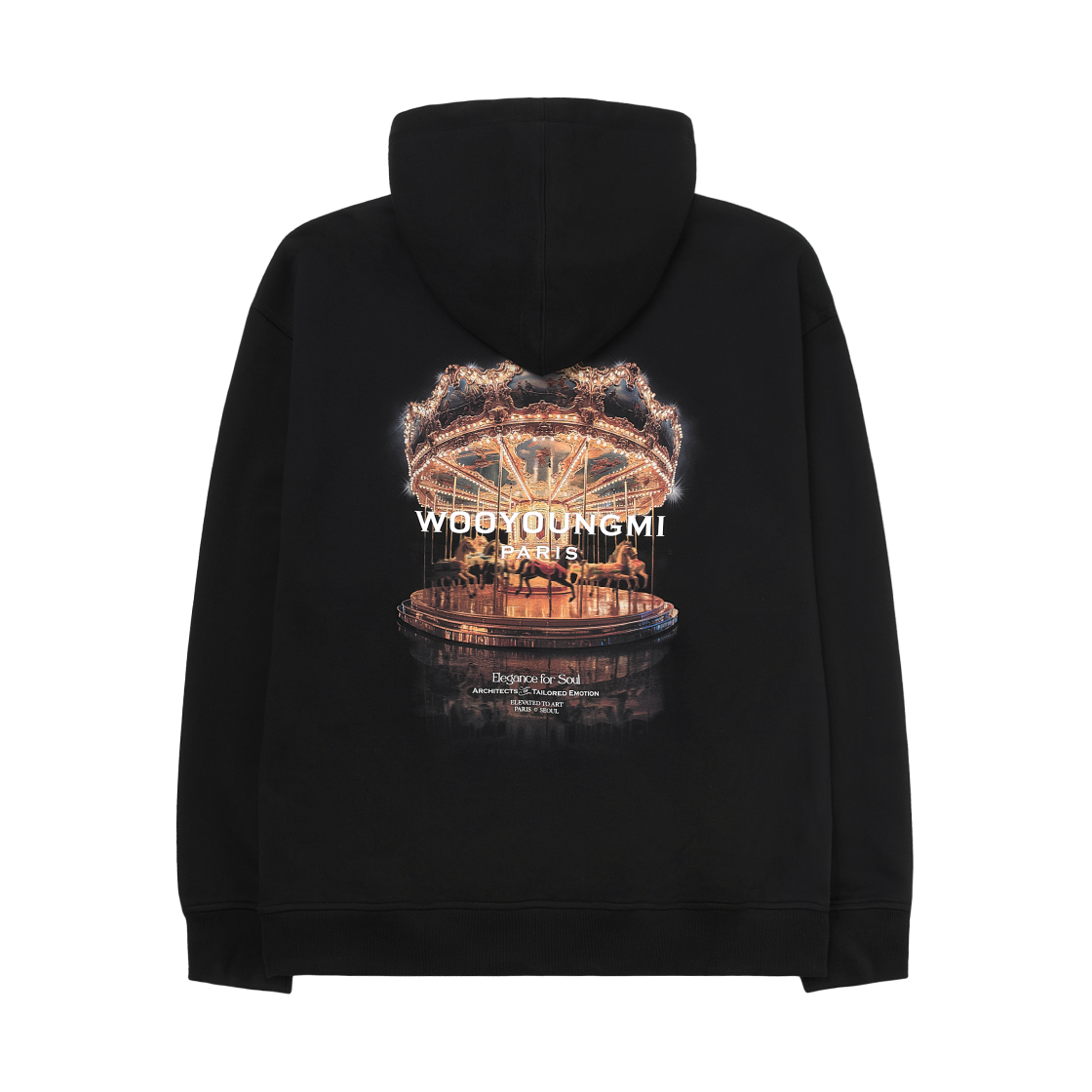 우영미 메리 고 라운드 백 로고 후드 티셔츠 블랙 - 26SS(Wooyoungmi Merry Go Round Back Logo Hooded T-Shirt Black - 26SS)
