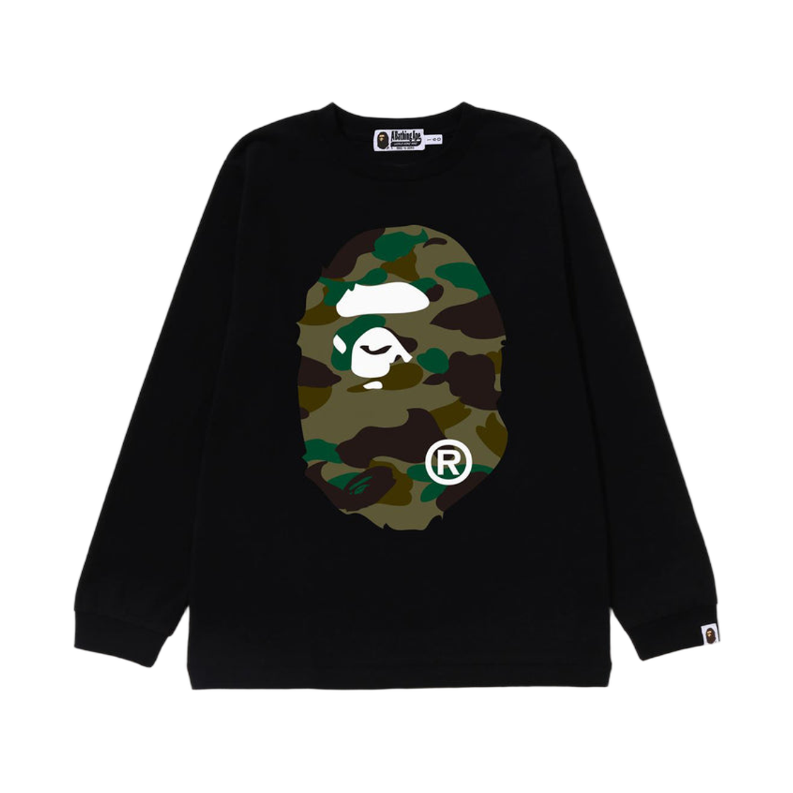 - (Kids) BAPE 1st Camo Big Ape Head Long Sleeve T-Shirt Black Green