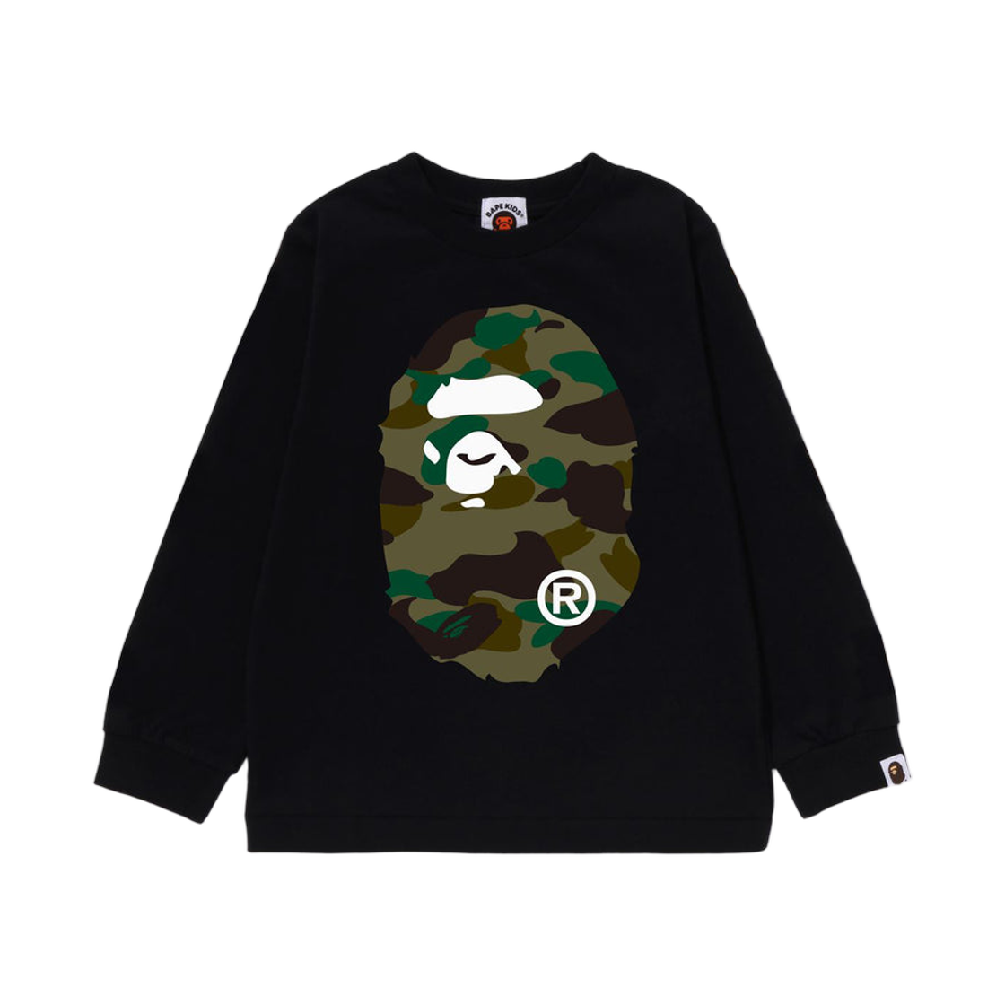 - (Kids) BAPE 1st Camo Big Ape Head Long Sleeve T-Shirt Black Green