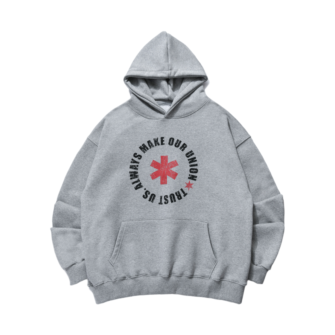 아모우 레터링 서클 세미 크롭 후디 그레이(AMOU Lettering Circle Semi Crop Hoodie Gray)