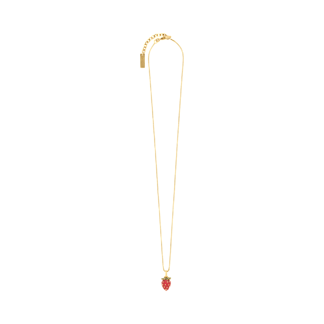 859898-Y1521-9643 Saint Laurent Strawberry Necklace in Enamel and Metal Green Red Gold