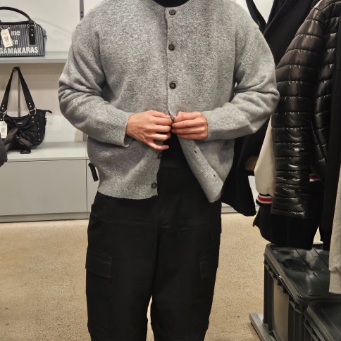Millo Archive Crop Move Cardigan Melange Gray 착용 스타일